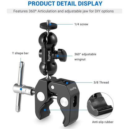 Clema Smallrig multifunctionala cu bila de fixare accesorii foto-video DSLR, cu menghina si surub 1/4", articulatie rotativa 360º