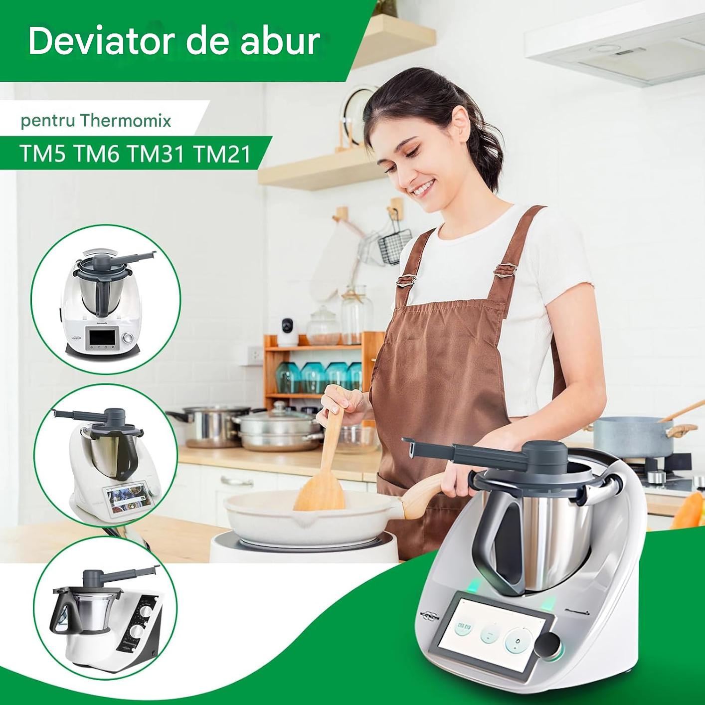 Adaptor de aburi, accesoriu pentru Thermomix TM5 TM6 TM31 TM21, deflector rotativ 360°, fara BPA, deviator de aburi, gri