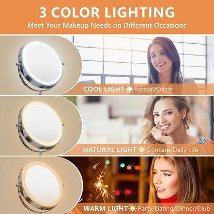 Oglinda cosmetica iluminata LED, marire 1X/20X, luminozitate reglabila, 3 moduri iluminare, reincarcabila, cu doua fete, buton tactil, rotativa 360°, neagra
