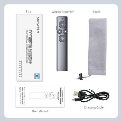 Presenter wireless, laser de prezentare cu functie Air Mouse, evidentiere si amplificare, raza de actiune 50 m, prezentare pe ecrane LED/LCD si de videoproiector, pentru Windows si macOS