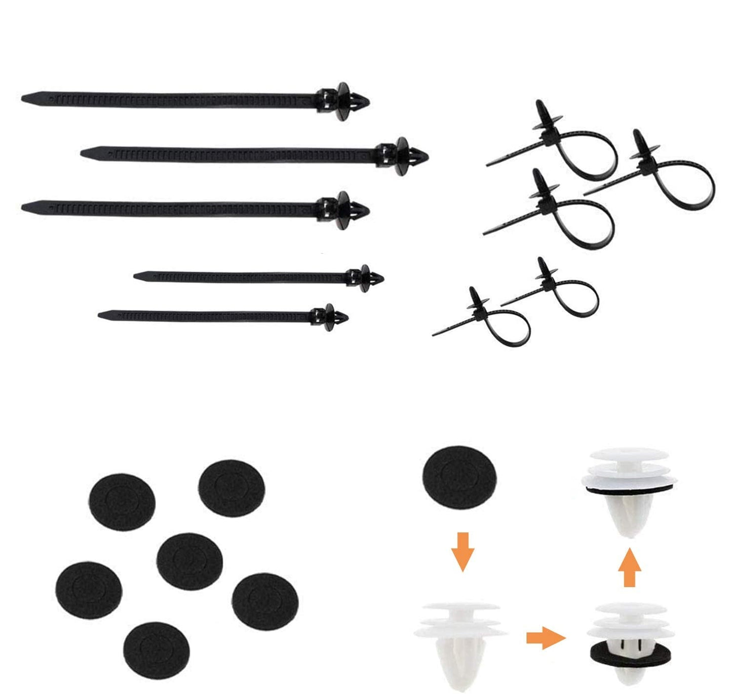 Set profesional 715 piese cleme auto de fixare universale, clipsuri caroserie 660 buc + 6 unelte demontare + coliere plastic + garnituri burete, compatibil BMW, Mercedes, Toyota, Honda, Nissan, Mazda, Jeep, kit complet reparatii si tapiterie auto