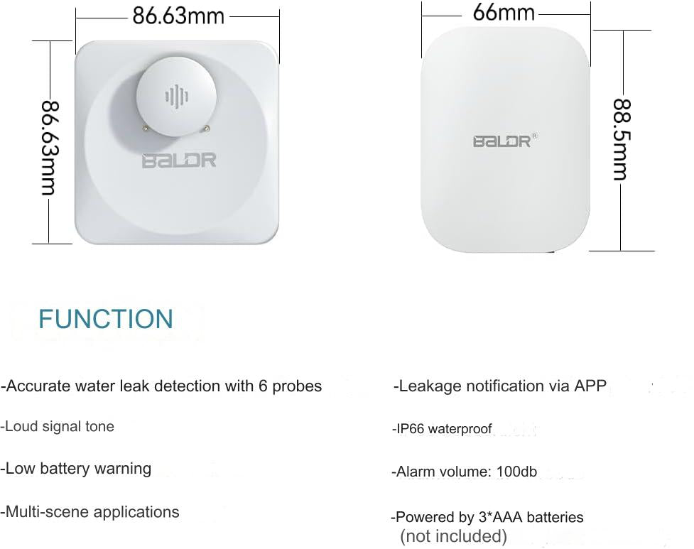Senzor de inundatie, detector apa WiFi smart cu 3 senzori, alerta prin aplicatie si sonora cu volum pana la 100 dB, impermeabil IP66, universal