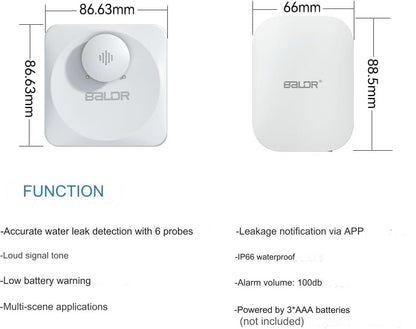 Senzor de inundatie, detector apa WiFi smart cu 3 senzori, alerta prin aplicatie si sonora cu volum pana la 100 dB, impermeabil IP66, universal