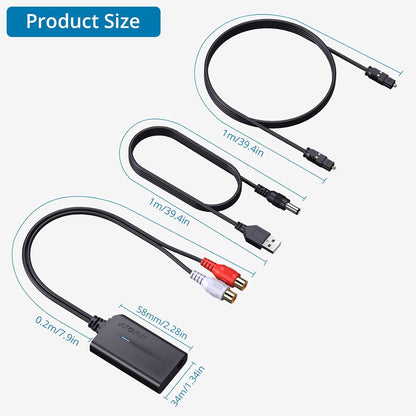 Convertor audio DA 192KHz de la digital la analog, SPDIF TOSLINK tata la RCA mama, cu chip ampificator, cu cablu optic de 1 m si iesire RCA, plug and play
