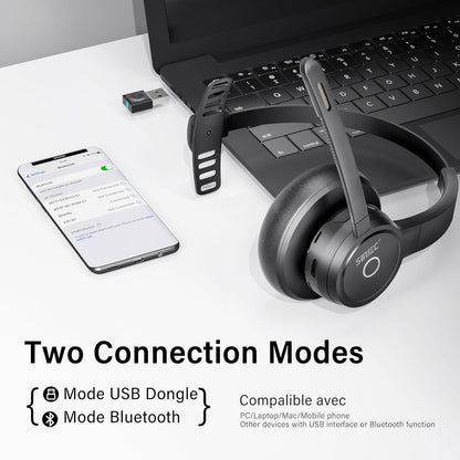 Casti Bluetooth SUNITEC V5.3 cu microfon pentru PC, ENC reducere zgomot 98%, dongle USB, statie de incarcare, conexiune multipunct, autonomie 16h, compatibile Zoom / Teams / Skype, negru