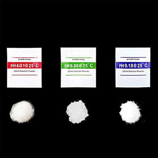 Set solutii calibrare pentru pH-metru, precizie de ±0, 01 unitati de pH la 25°C, stabil, 18 plicuri x pH 4, 01, 6, 86 si 9, 18, pentru testarea apei din piscina, testarea hidroculturii pentru acvarii