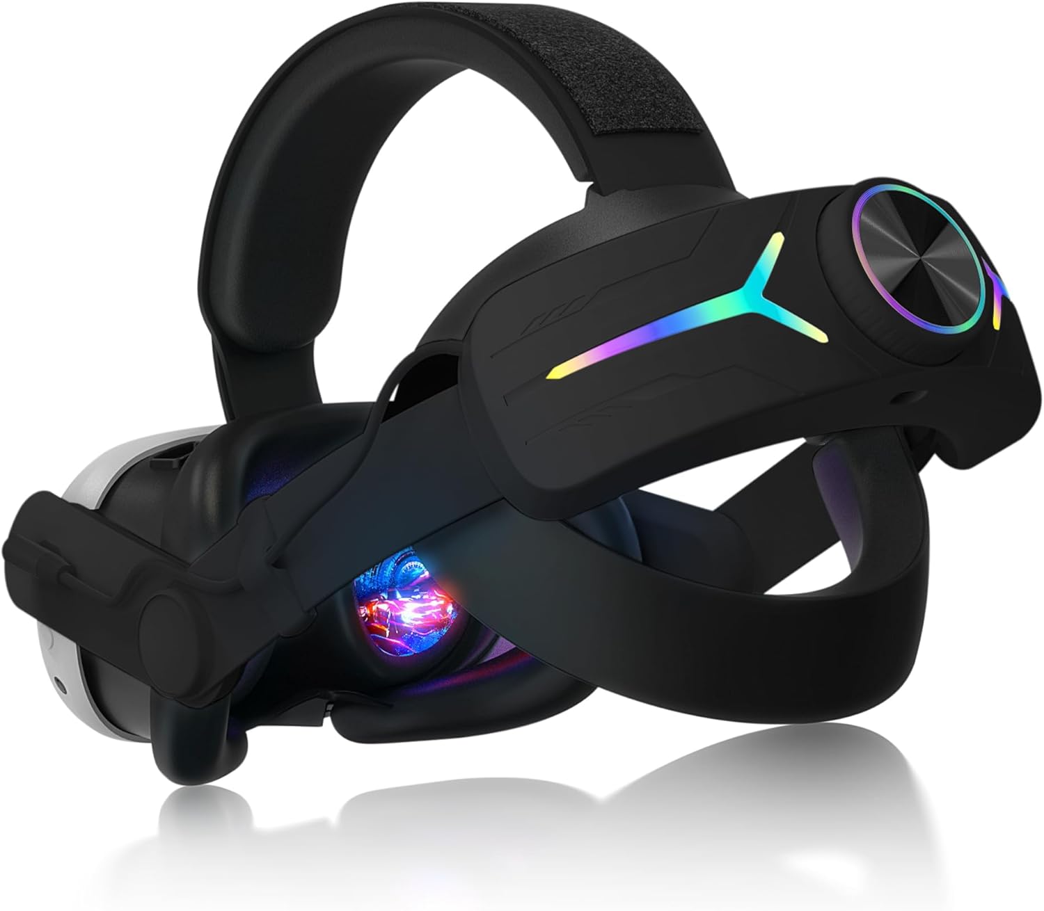 Curea de cap, strap pentru Meta Quest 3 cu acumulator 8000 mAh, cu lumini LED RGB, reglabil, incarcare rapida prin USB-C, plug and play, negru