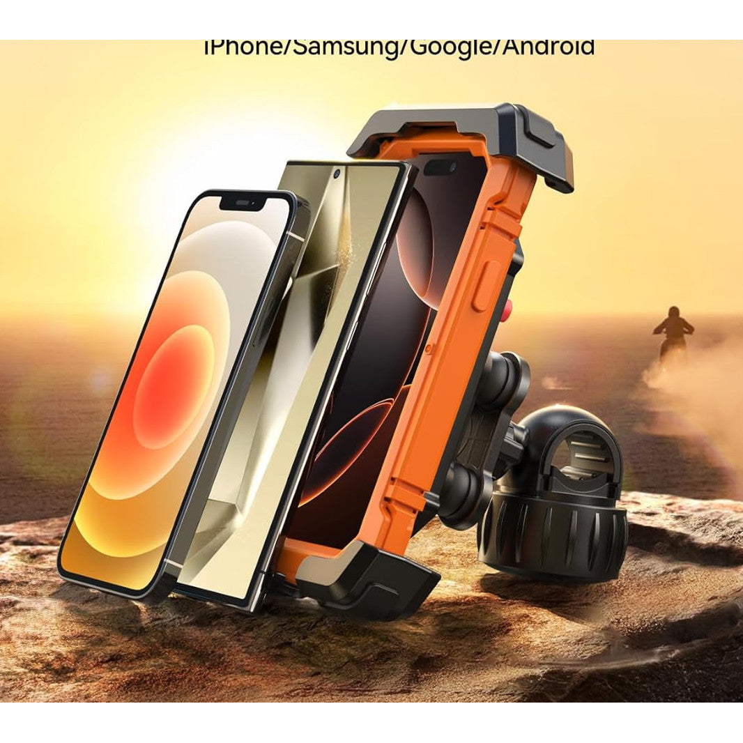 Suport telefon pentru bicicleta/motocicleta, reglare la 360°, rezistent la socuri cu amortizoare in 4 puncte, anti-tremur, pentru smartphone de la 4, 7 inchi la 7 inchi, negru