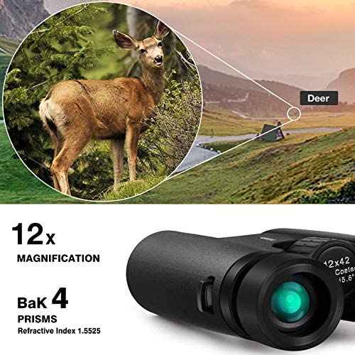Binoclu Slicoo 12x42 pentru adulti, compact, usor, cu lentila FMC pentru observarea pasarilor, vanatoare, calatorii, sport, opera, concert, cu husa