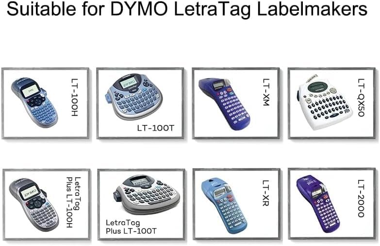 Set 10 benzi etichete plastic alb 12 mm x 4 m, compatibil Dymo Letratag LT-100H, LT-100T, 200B, XR si XM, durabile, usor de utilizat