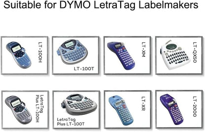 Set 10 benzi etichete plastic alb 12 mm x 4 m, compatibil Dymo Letratag LT-100H, LT-100T, 200B, XR si XM, durabile, usor de utilizat