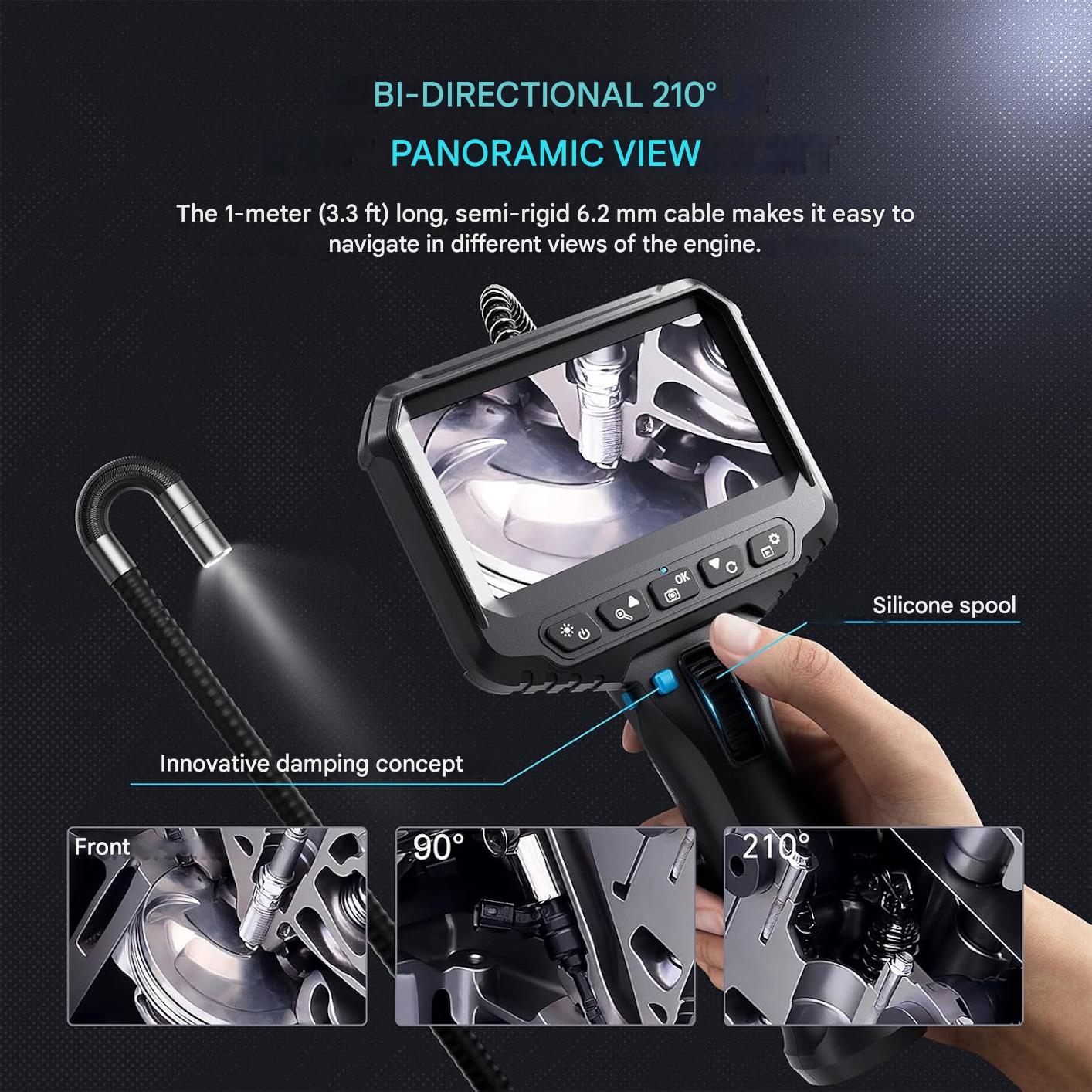 Endoscop industrial, camera de inspectie 6,2 rotativa 210°, ecran de 4,3 inch, rezolutie 1280 x 720P, impermeabila IP67, camera de canalizare flexibila de 1 m