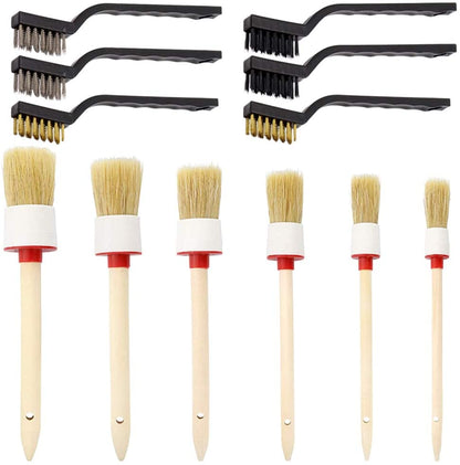 Set perii detailing auto, 12 piese, pensule de diferite dimensiuni, pentru curatarea rotilor, orificii de aerisire, motoare, interior, exterior, tapiterie, piele