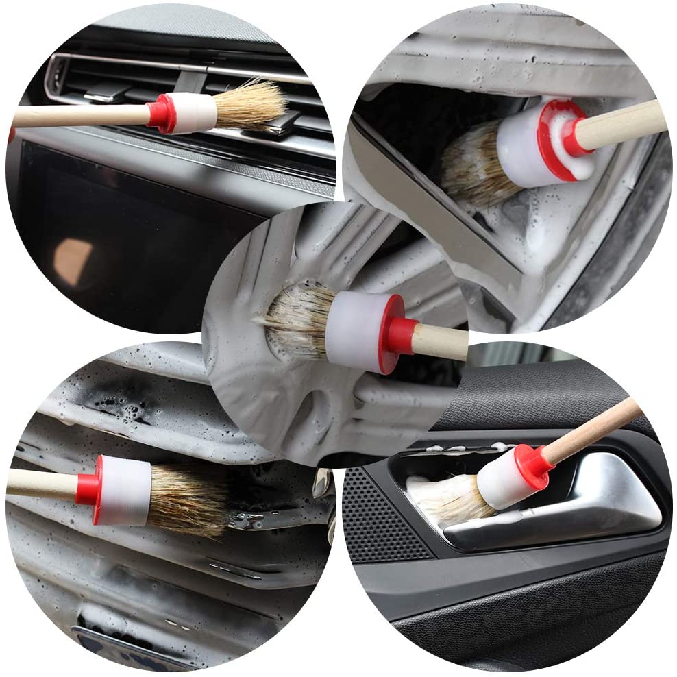 Set perii detailing auto, 12 piese, pensule de diferite dimensiuni, pentru curatarea rotilor, orificii de aerisire, motoare, interior, exterior, tapiterie, piele