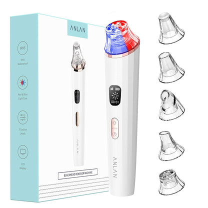 Aparat vacuum pentru indepartare puncte negre Anlan cu incarcare USB, impermeabil, 3 nivele de aspirare, cu 5 capuri de curatare interschimbabile