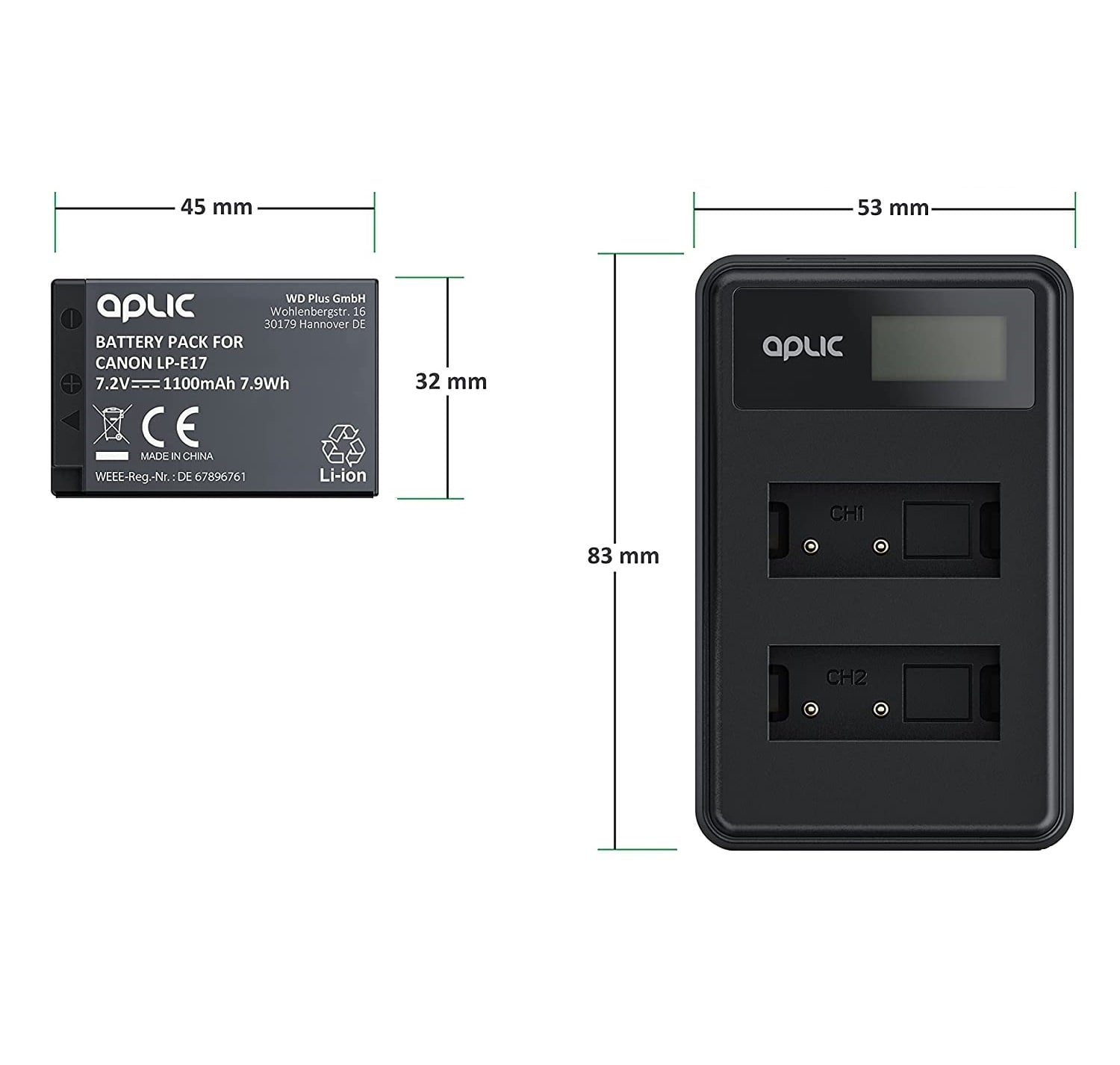 Set 2 acumulatori 1100mAh LP-E17 cu incarcator dublu compatibil cu Canon EOS RP M3 M5 M6 EOS 750D 800D Rebel T6i T7i SL2