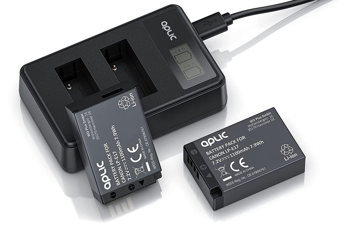 Set 2 acumulatori 1100mAh LP-E17 cu incarcator dublu compatibil cu Canon EOS RP M3 M5 M6 EOS 750D 800D Rebel T6i T7i SL2