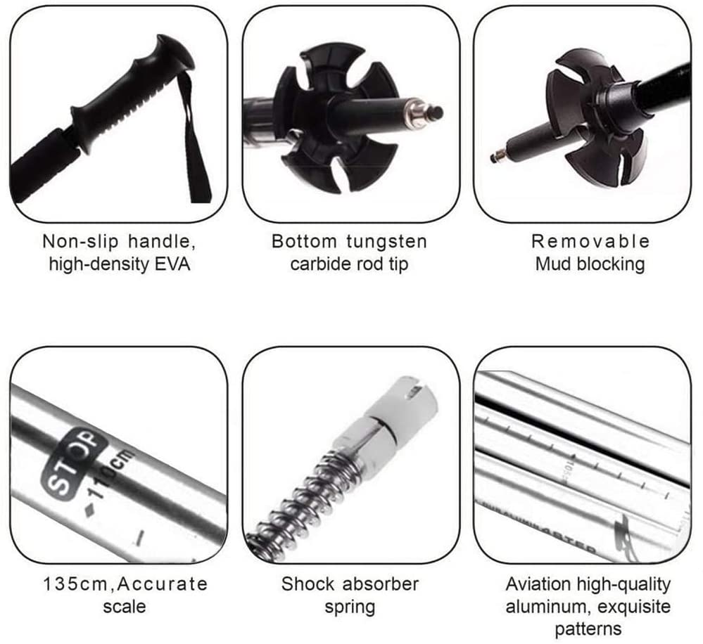 Set bete de trekking telescopice cu geanta de transport, din material ultrausor din aliaj de aluminiu cu maner din spuma