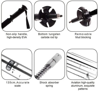 Set bete de trekking telescopice cu geanta de transport, din material ultrausor din aliaj de aluminiu cu maner din spuma