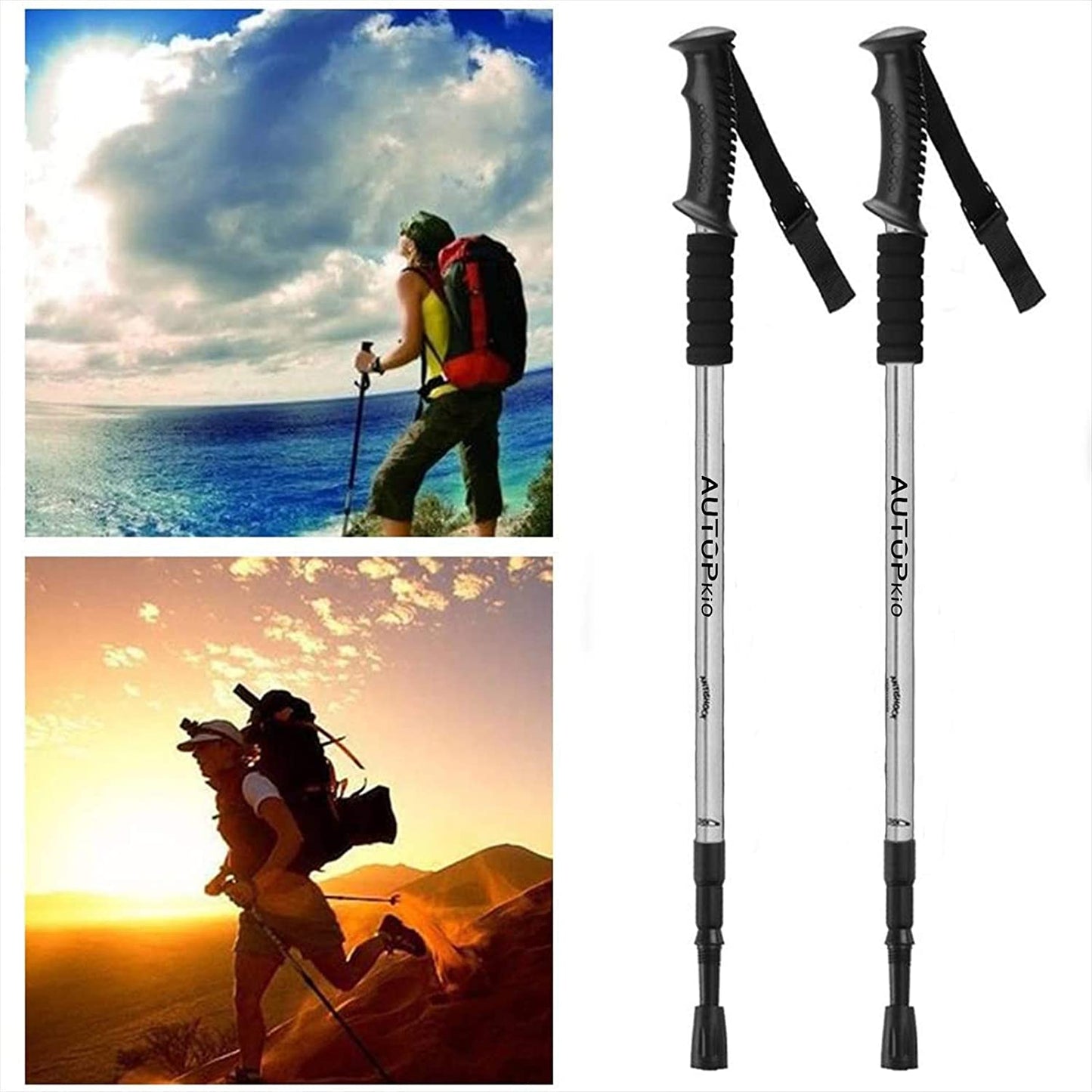 Set bete de trekking telescopice cu geanta de transport, din material ultrausor din aliaj de aluminiu cu maner din spuma