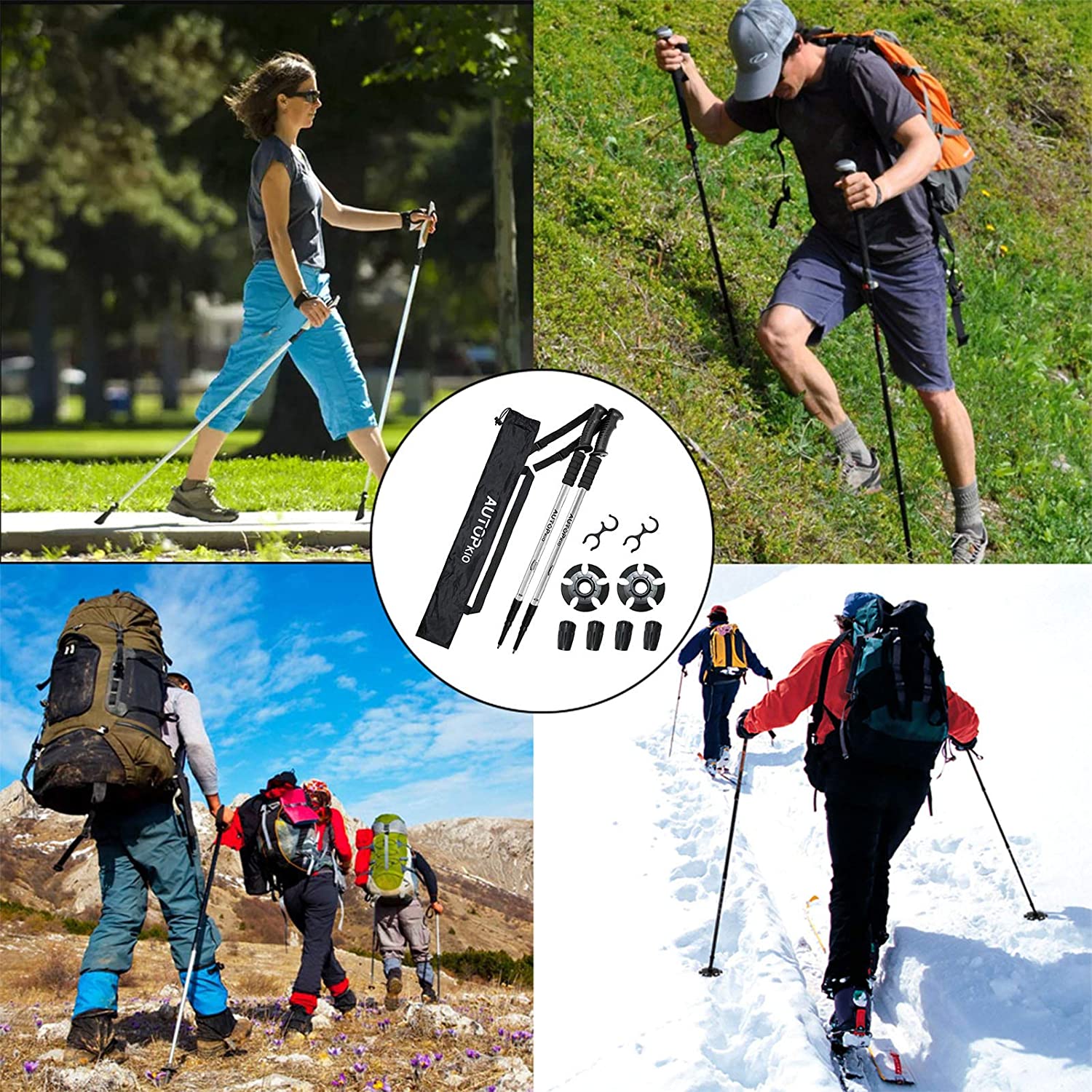 Set bete de trekking telescopice cu geanta de transport, din material ultrausor din aliaj de aluminiu cu maner din spuma
