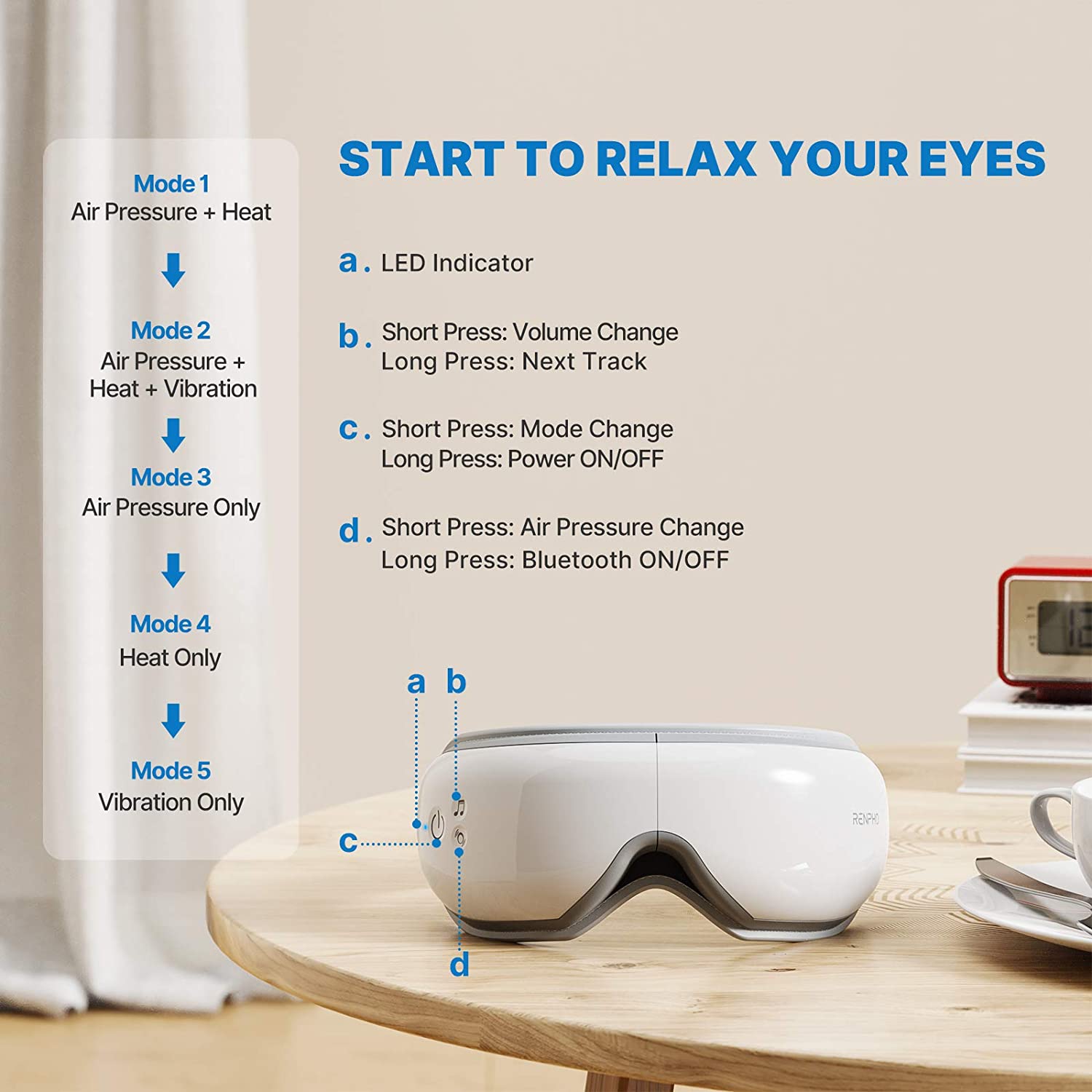 Aparat de masaj ocular, pentru ochi , ochelari pliabili Renpho pentru masare cu Bluetooth, muzica, vibratii, aer cald