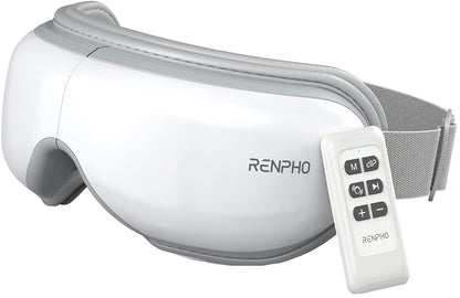Aparat de masaj ocular Renpho , pentru ochi cu telecomanda si functie de caldura, masaj, muzica prin Bluetooth, ochelari de masaj reincarcabili pentru ameliorarea durerii oculare, imbunatatirea ochilor uscati si a somnului