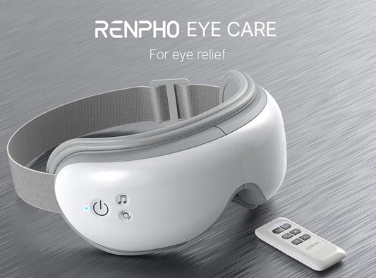 Aparat de masaj ocular Renpho , pentru ochi cu telecomanda si functie de caldura, masaj, muzica prin Bluetooth, ochelari de masaj reincarcabili pentru ameliorarea durerii oculare, imbunatatirea ochilor uscati si a somnului