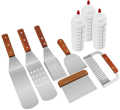 Set ustensile pentru gratar, trusa cu 9 spatule profesionale din otel inoxidabil pentru gatit