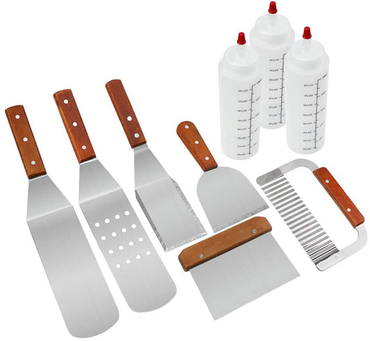 Set ustensile pentru gratar, trusa cu 9 spatule profesionale din otel inoxidabil pentru gatit