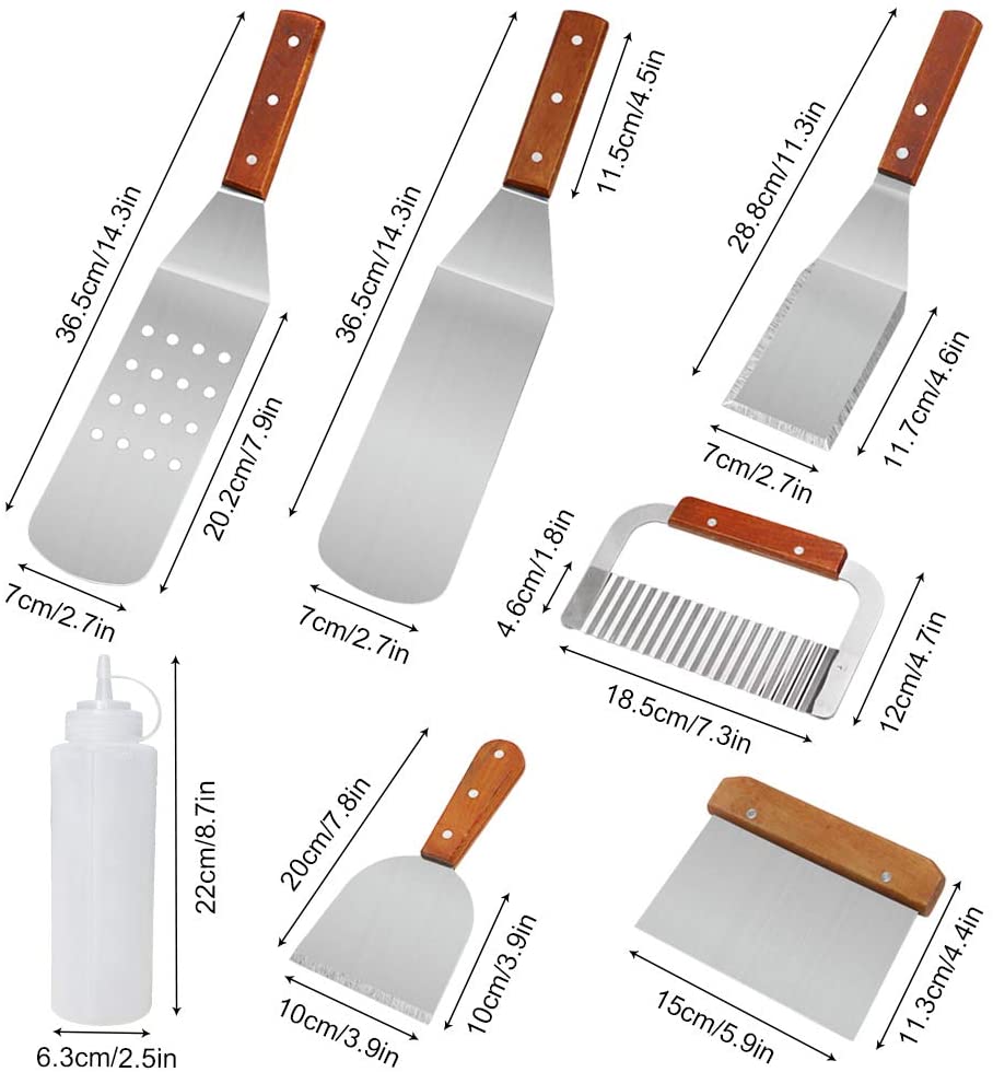 Set ustensile pentru gratar, trusa cu 9 spatule profesionale din otel inoxidabil pentru gatit