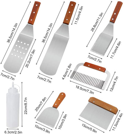 Set ustensile pentru gratar, trusa cu 9 spatule profesionale din otel inoxidabil pentru gatit