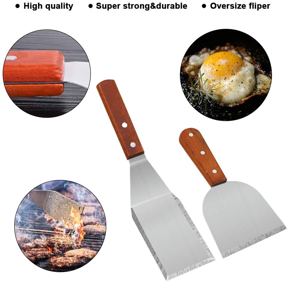 Set ustensile pentru gratar, trusa cu 9 spatule profesionale din otel inoxidabil pentru gatit