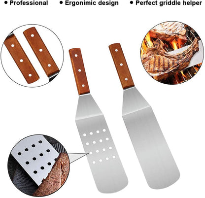Set ustensile pentru gratar, trusa cu 9 spatule profesionale din otel inoxidabil pentru gatit