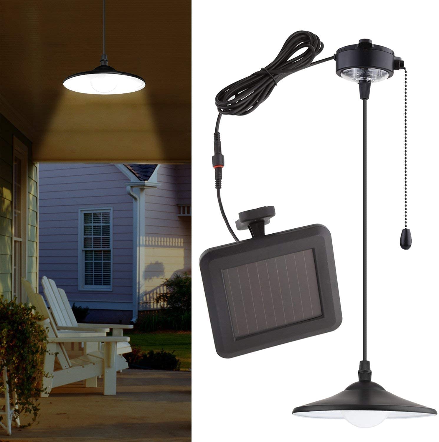 Lampa solara LED suspendata cu comutator si telecomanda, cu panou solar, pentru gradina, balcon, terasa