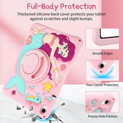 Husa de protectie pentru iPad Gen 11 A16 si iPad Gen 10 2022 10.9 inch, model sirena, cu stand tip inel rotativ 360° si curea de umar, roz