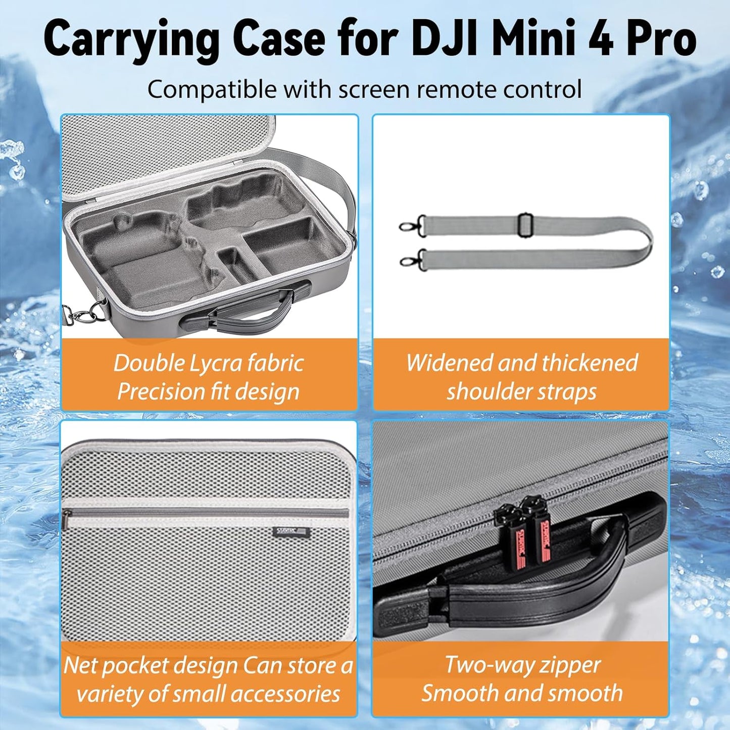 Husa de protectie drona DJI Mini 4 Pro si controler DJI RC 2, geanta de transport impermeabila, portabila 32 x 24 x 9 cm, rezistenta la socuri, cu maner si curea de umar, gri