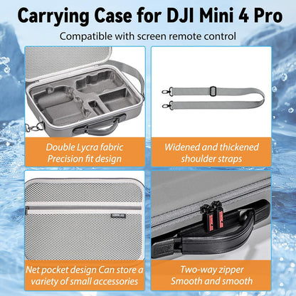 Husa de protectie drona DJI Mini 4 Pro si controler DJI RC 2, geanta de transport impermeabila, portabila 32 x 24 x 9 cm, rezistenta la socuri, cu maner si curea de umar, gri