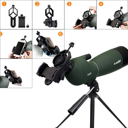 Telescop Svbony SV28 cu trepied si adaptor de telefon mobil cu unghi de 45 de grade BAK-4, 20x-60x