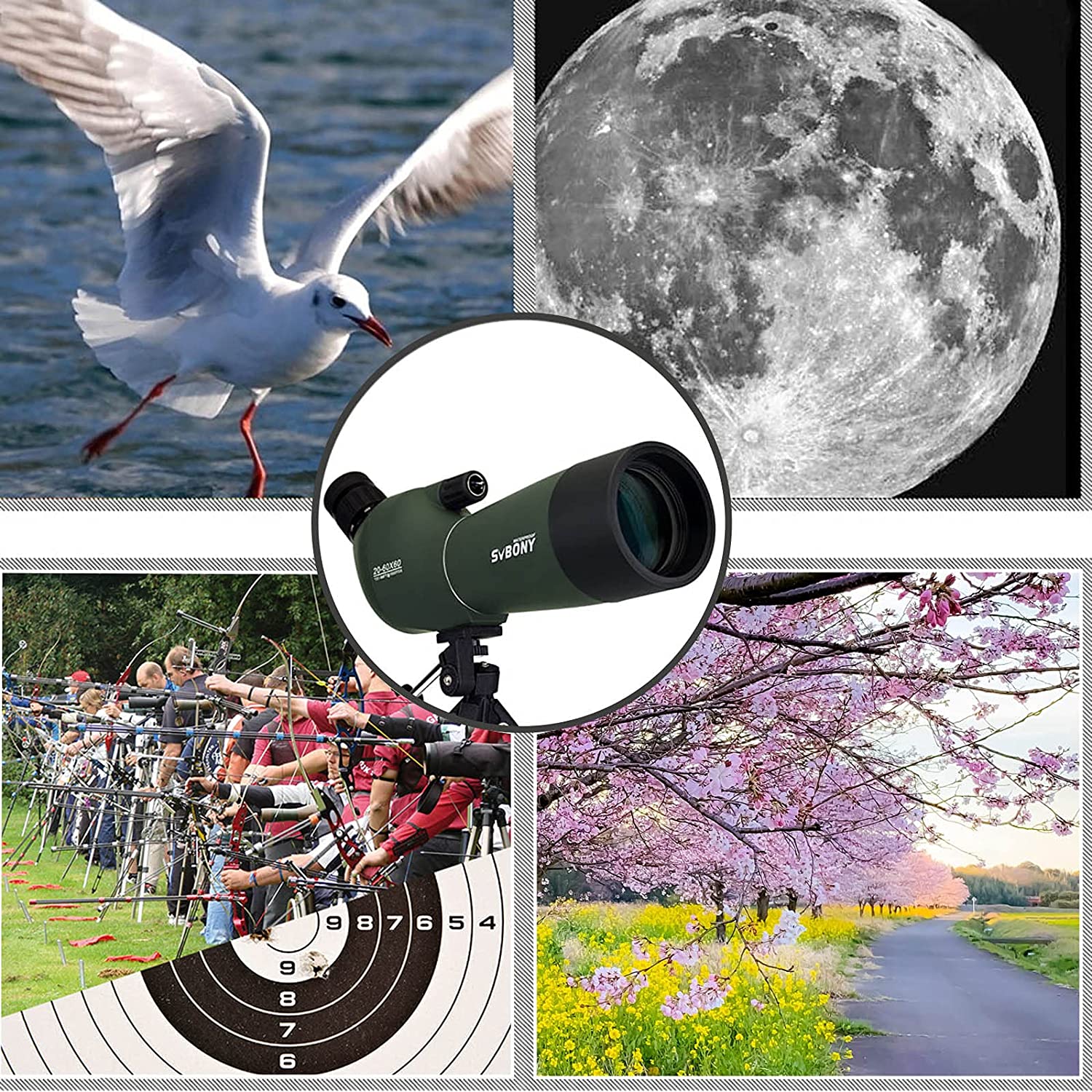 Telescop Svbony SV28 cu trepied si adaptor de telefon mobil cu unghi de 45 de grade BAK-4, 20x-60x