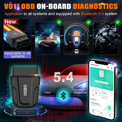 Interfata OBD2, tester Bluetooth 5.4 wireless, diagnoza multimarca cu stergere martori bord, citire coduri eroare, test senzor oxigen, compatibil iOS si Android