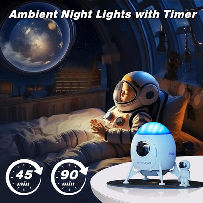 Proiector de stele astronaut cu functie lampa de veghe si difuzor Bluetooth, lumina de noapte cu sunete albe, telecomanda, temporizator, 5 niveluri luminozitate, multifunctional