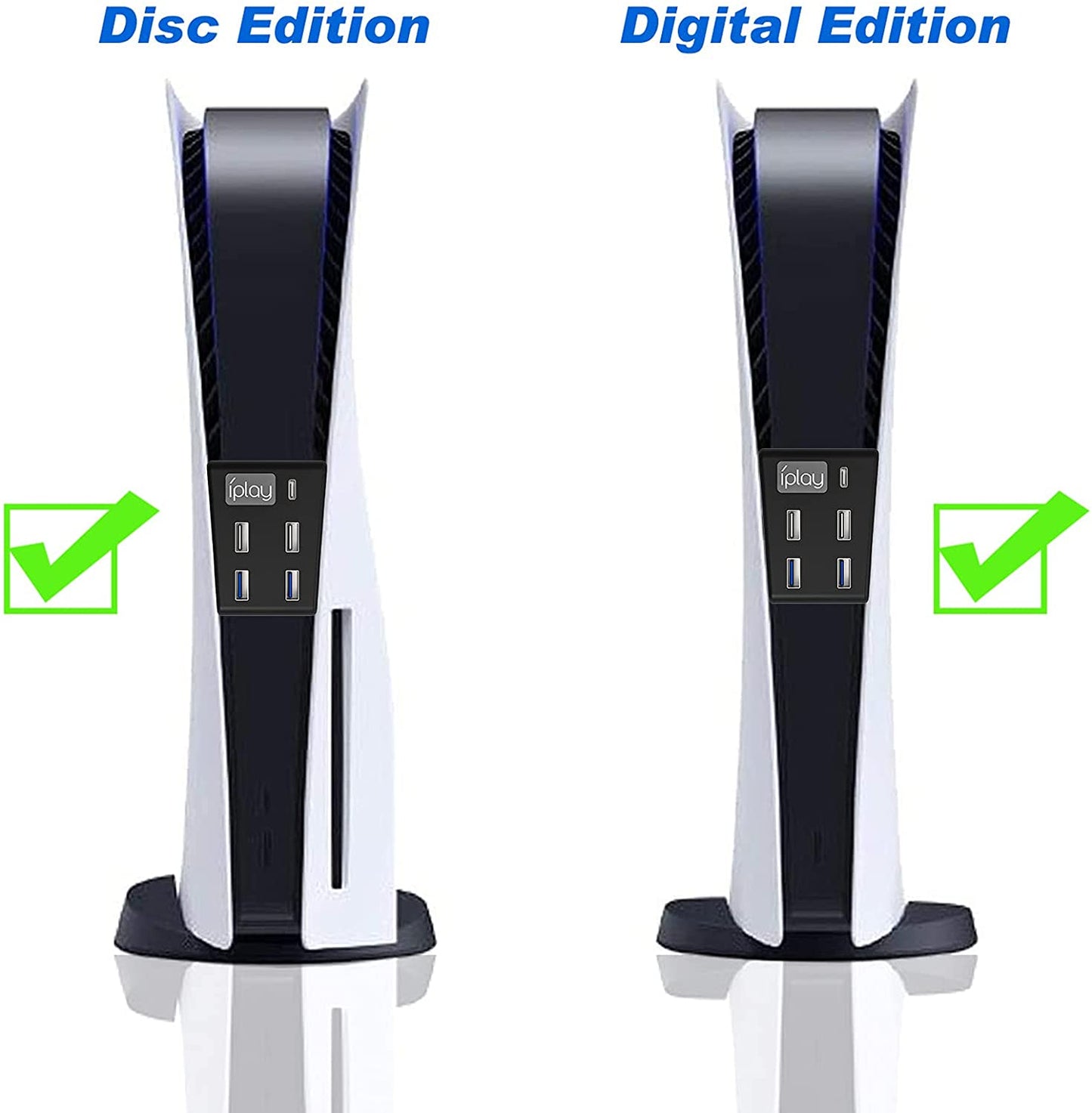 Hub pentru Playstation 5 cu 5 porturi, Adaptor de transfer de date de mare viteza cu 2 porturi USB 2.0, 2 porturi USB 3.0, 1 port de tip C pentru PS5 Disc si Digital Edition