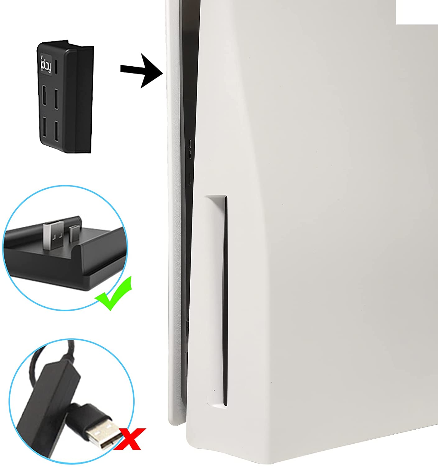 Hub pentru Playstation 5 cu 5 porturi, Adaptor de transfer de date de mare viteza cu 2 porturi USB 2.0, 2 porturi USB 3.0, 1 port de tip C pentru PS5 Disc si Digital Edition