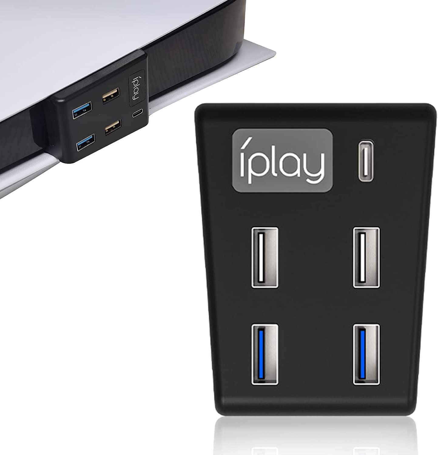 Hub pentru Playstation 5 cu 5 porturi, Adaptor de transfer de date de mare viteza cu 2 porturi USB 2.0, 2 porturi USB 3.0, 1 port de tip C pentru PS5 Disc si Digital Edition