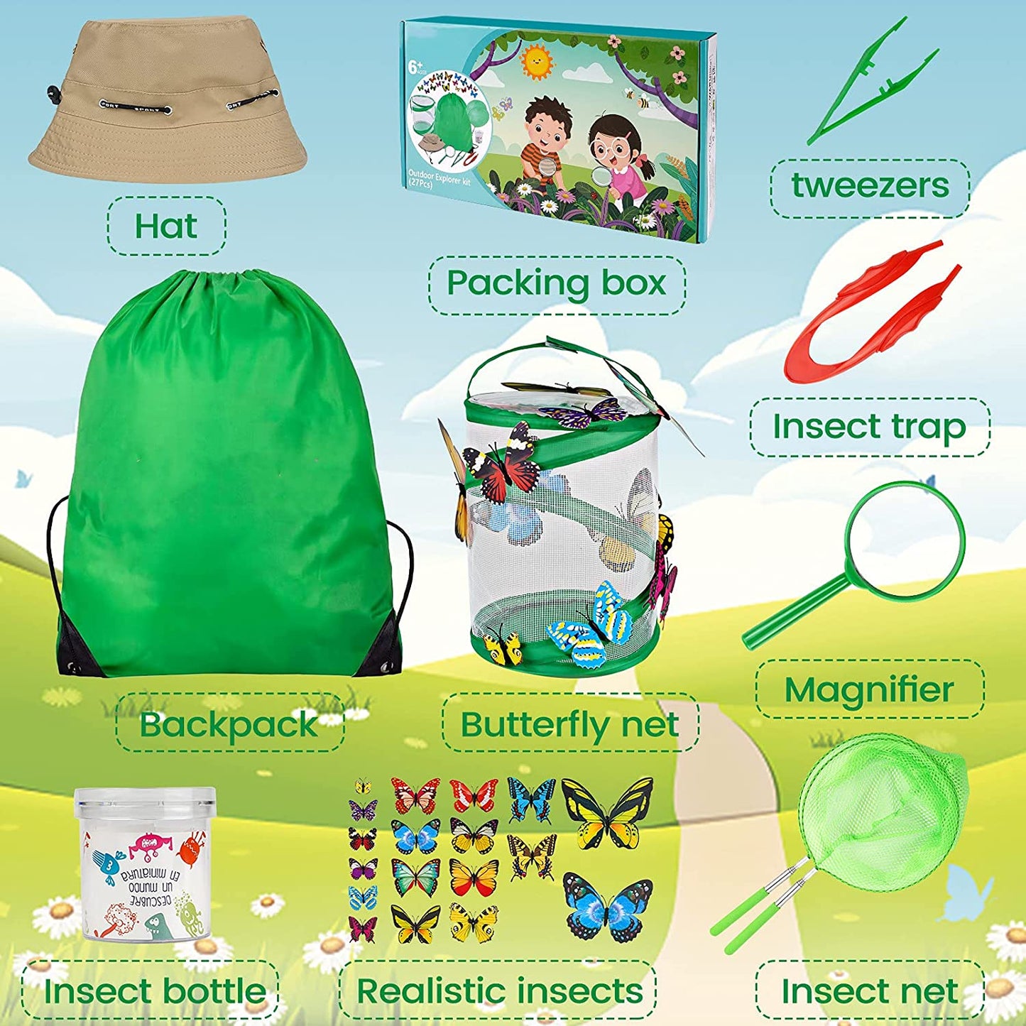 Kit educational destinat copiilor pentru explorarea naturii in aer liber, kit de cercetare