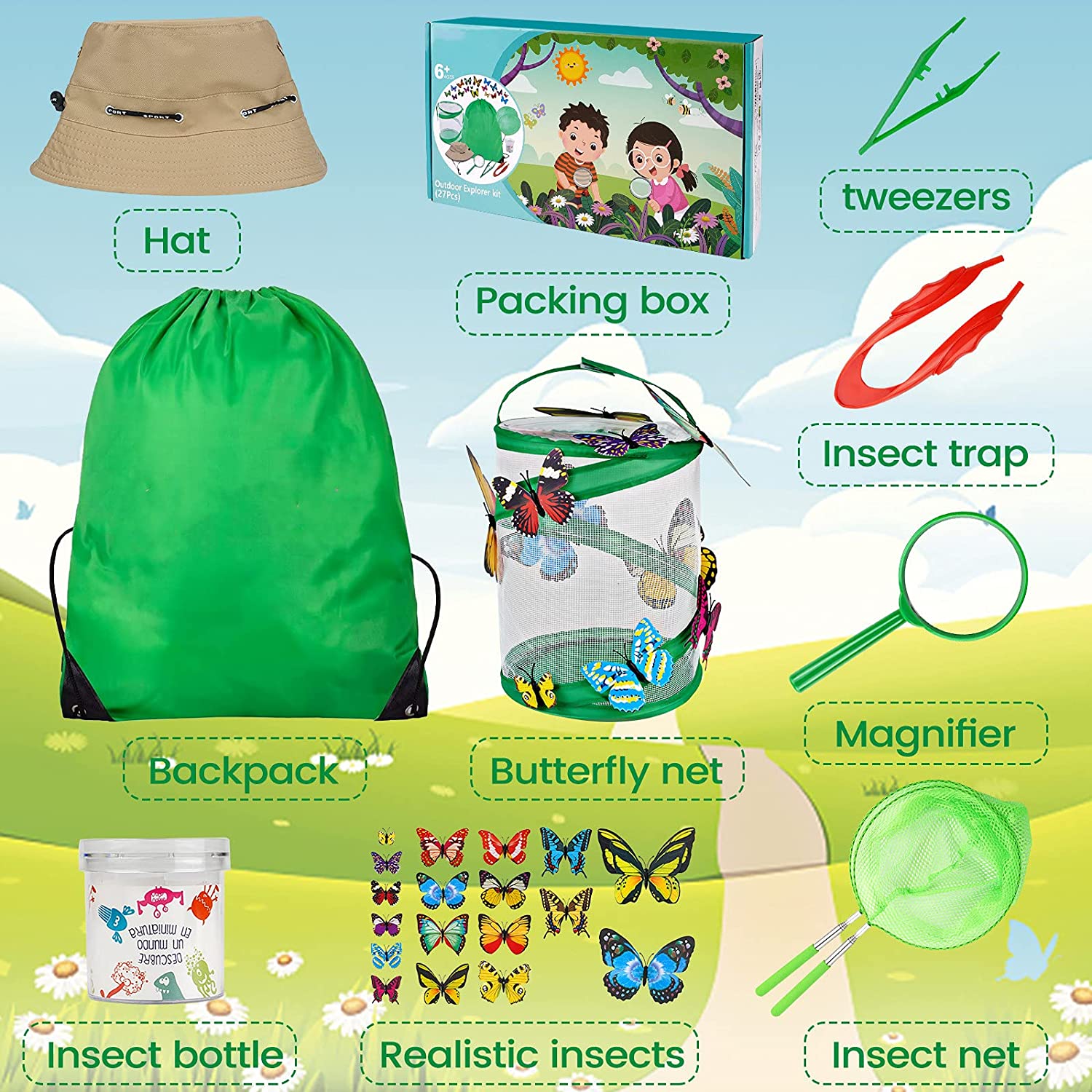 Kit educational destinat copiilor pentru explorarea naturii in aer liber, kit de cercetare