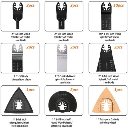 Set accesorii pentru masina multifunctionala oscilanta, de slefuire si taiere metal, lemn, plastic, accesorii multiunealta, 105 buc set de accesorii pentru scule multifunctionale, pentru Fein Multimaster, Bosch, Makita, Dewalt