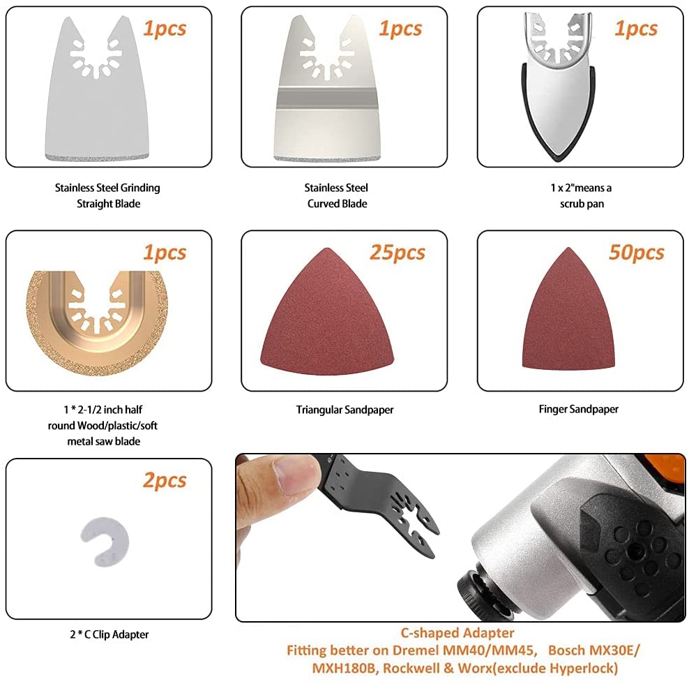 Set accesorii pentru masina multifunctionala oscilanta, de slefuire si taiere metal, lemn, plastic, accesorii multiunealta, 105 buc set de accesorii pentru scule multifunctionale, pentru Fein Multimaster, Bosch, Makita, Dewalt