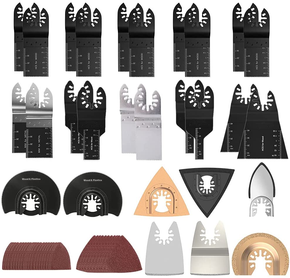 Set accesorii pentru masina multifunctionala oscilanta, de slefuire si taiere metal, lemn, plastic, accesorii multiunealta, 105 buc set de accesorii pentru scule multifunctionale, pentru Fein Multimaster, Bosch, Makita, Dewalt